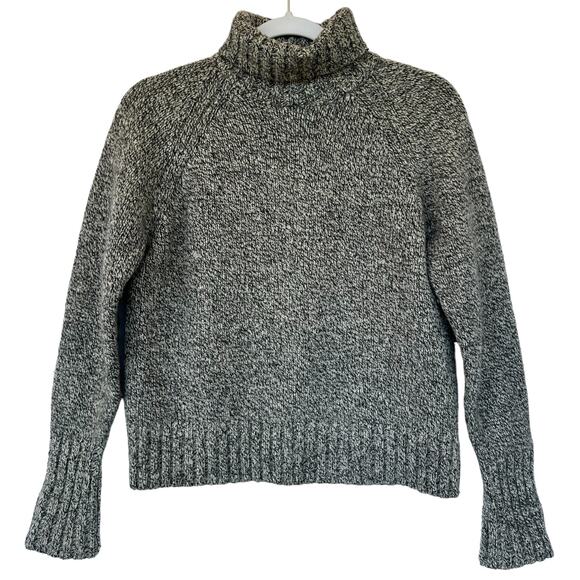 VTG Express Merino Wool Knit Turtle Neck Sweater Women M Green Cropped Pullover - Picture 1 of 12